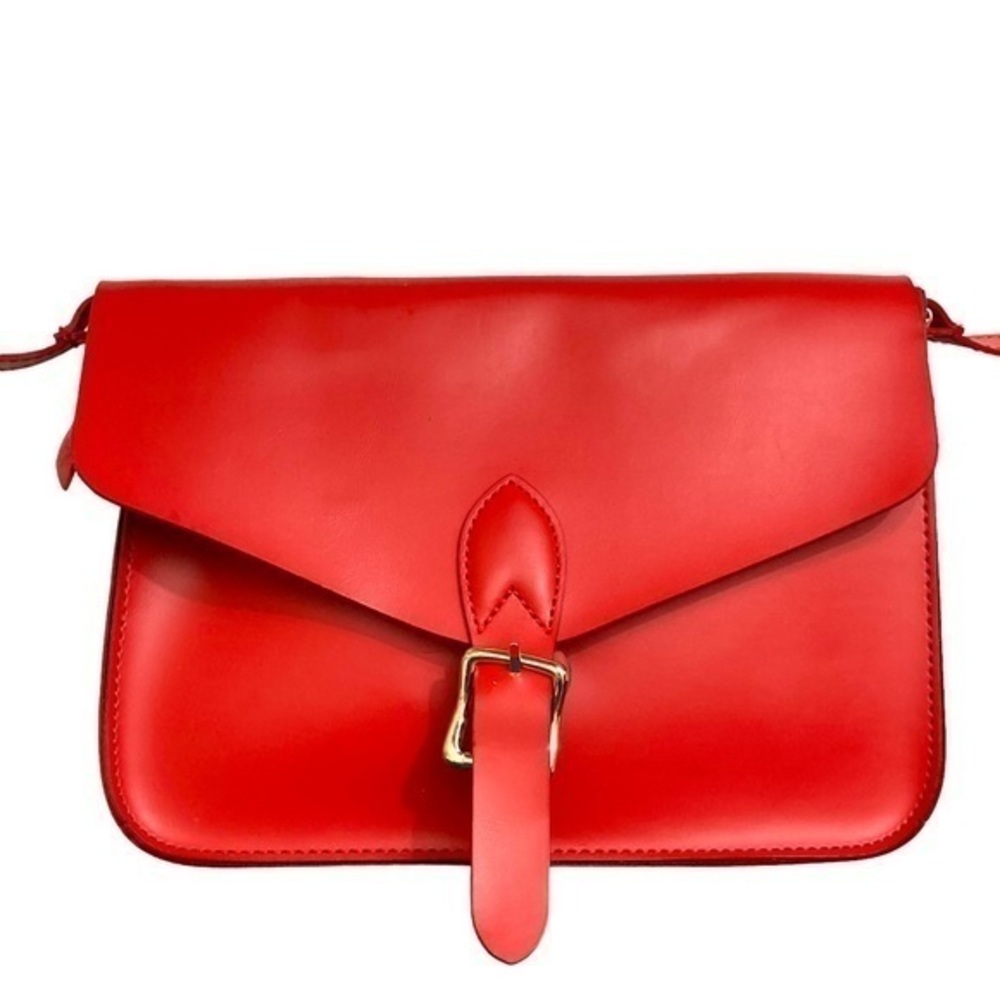 Angela Roi crossbody red vegan leather satchel crossbody buckle bag